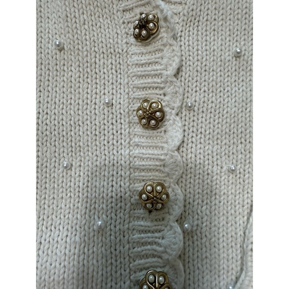 Vtg Knit Cardigan Retro Academia Granny Sweater Cottage Shabby Pearls Large - Picture 8 of 16